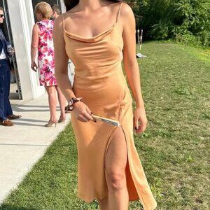 Fortunate One Sunset Orange Satin Midi Dress